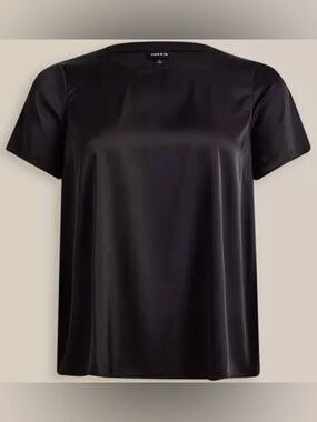 Torrid Black Satin Blouse Size 3 Silky Minimalist Luxe Short Sleeve Top